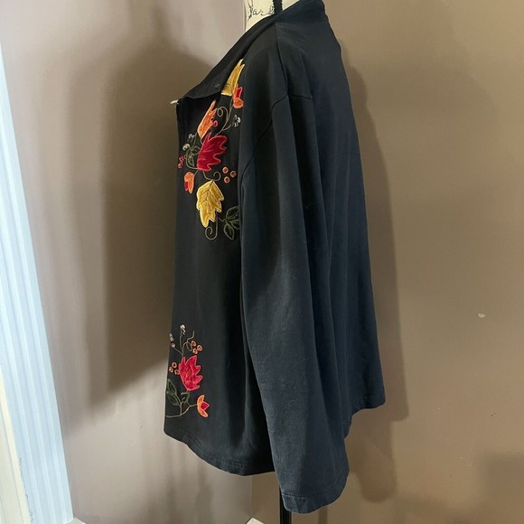 Mandal Bay Zip Up Fall Velvet Leaves Leaves Black Jacket/Cardigan  Large Cotton - Picture 5 of 12